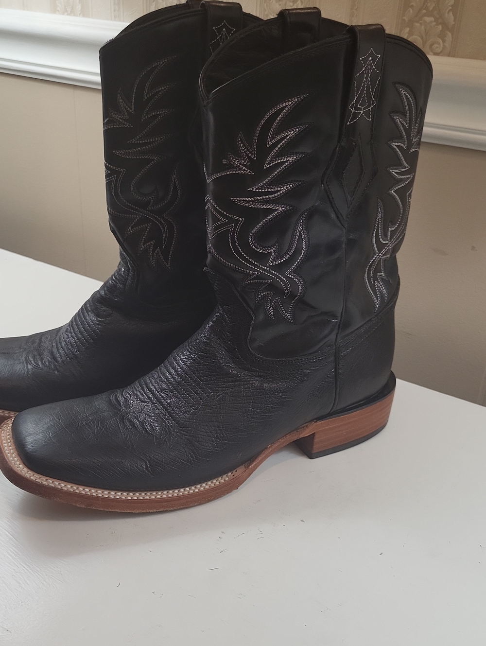 J.B. Dillon Black Men's Western Boots - OSTRICH Leather Cowboy Boot, Size 9